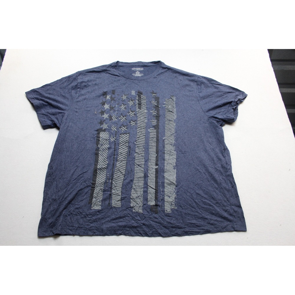 Hybrid Apparel Graphic Tee Mens 3XB Blue Excellent Distressed American Flag